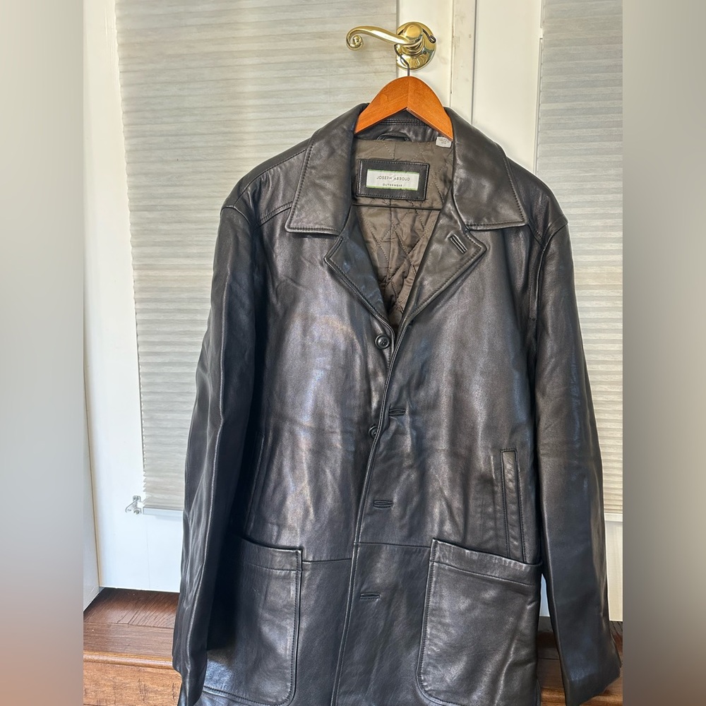 Joseph Abboud Black Leather Trench Coat